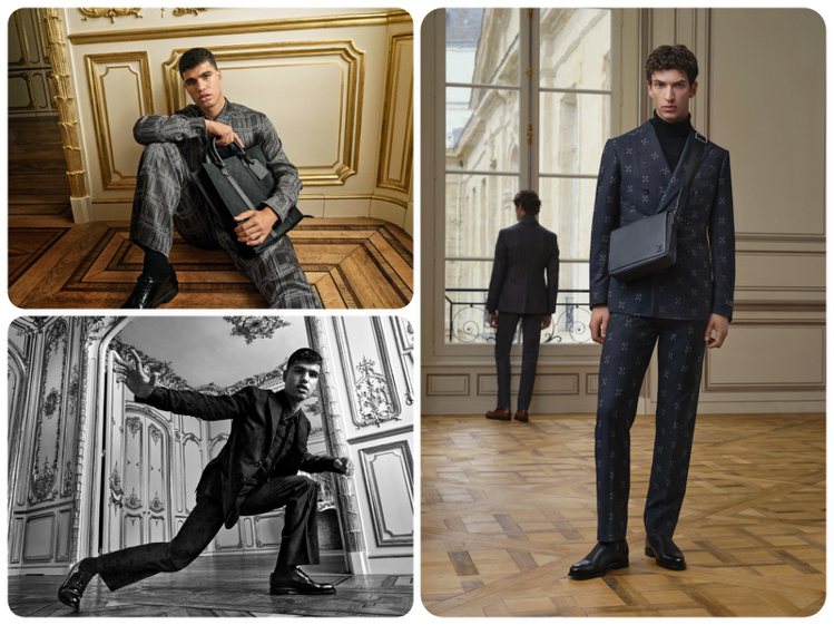 LV品牌大使、網路小將Carlos Alcaraz示範了2024春夏正裝，展現活力不失正式的紳士風格。圖／Louis Vuitton提供