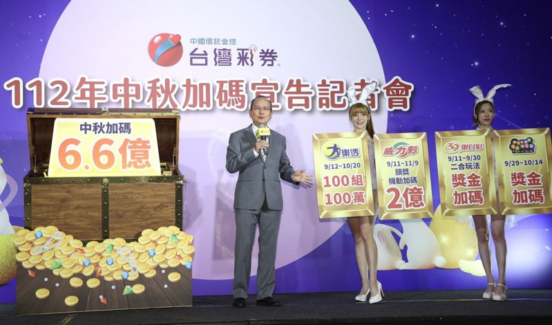 台彩總經理謝志宏（左）今天宣布中秋加碼方案。記者曾吉松／攝影