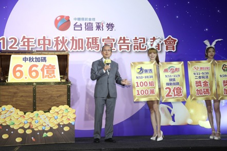 台彩總經理謝志宏（左）今天宣布中秋加碼方案。記者曾吉松／攝影