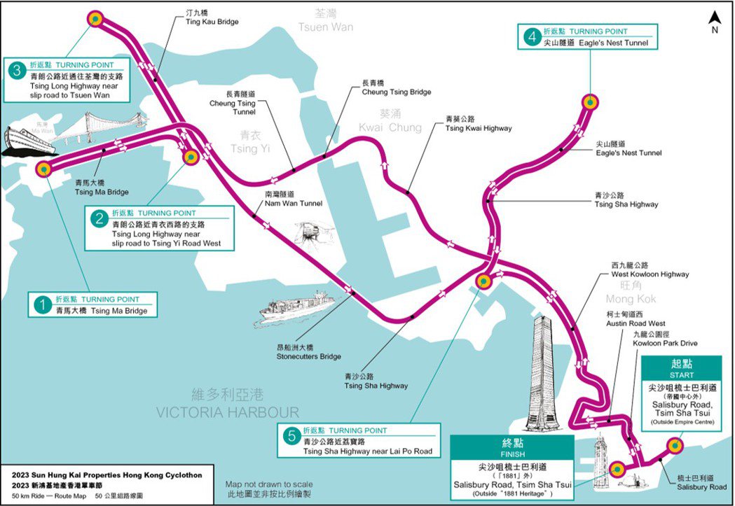 香港單車節50公里組路線，選手們能以不同的速度與角度飽覽香港都市美景與壯麗的自然...