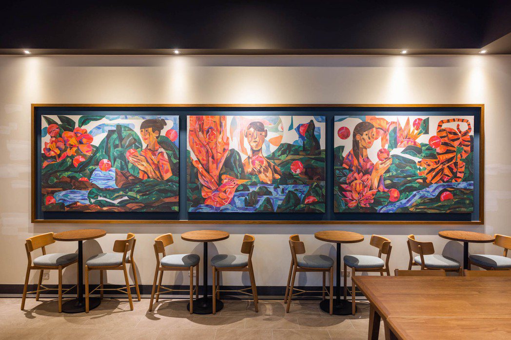 壁面Artwork以色彩鮮明的咖啡果實為主題，與地區農業相關的藝術故事相互呼應。...
