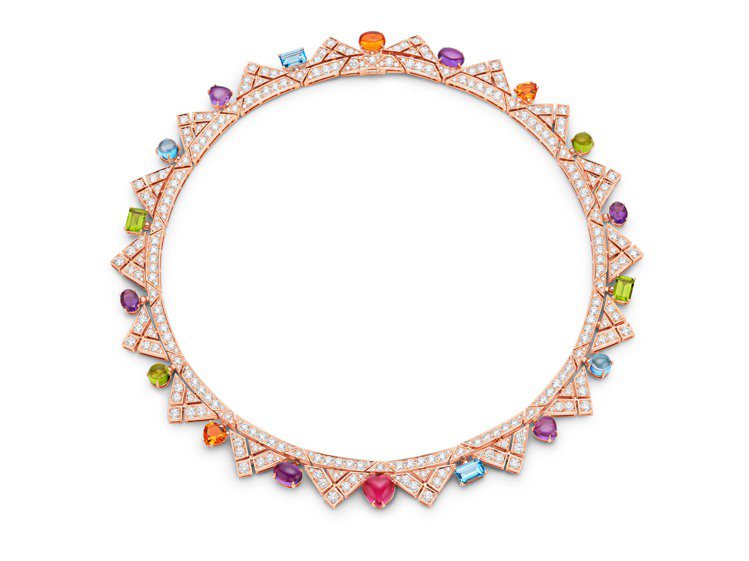 BVLGARI Allegra系列彩寶與鑽石項鍊，玫瑰金鑲嵌紫水晶、橄欖石、粉紅...