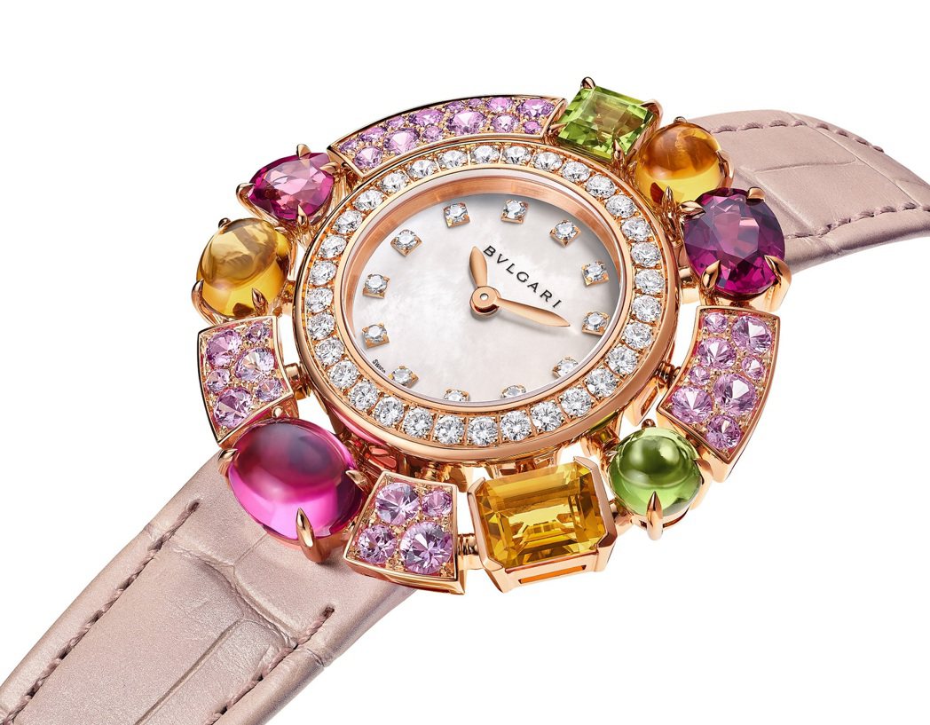 BVLGARI Allegra系列珠寶腕表，36毫米玫瑰金鑲嵌鑽石、粉紅剛玉、粉...