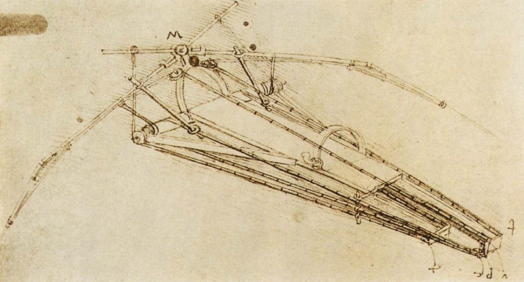 達文西手稿中的飛行器，約1485年，收藏於Bibliothèque de l'I...