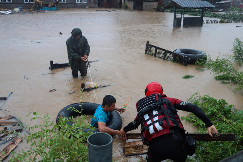 黑龍江多地8月初豪雨成災，圖為哈爾濱尚志市8月4日景象。新華社