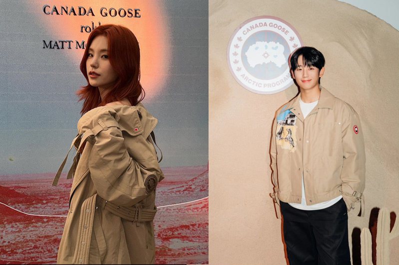 女團ITZY成員禮志（左）和丁海寅一同出席奢華機能服飾品牌Canada Goose與韓國時裝品牌Rokh、裝置藝術家Matt McCormick三方聯名系列上市活動。圖／摘自instagram