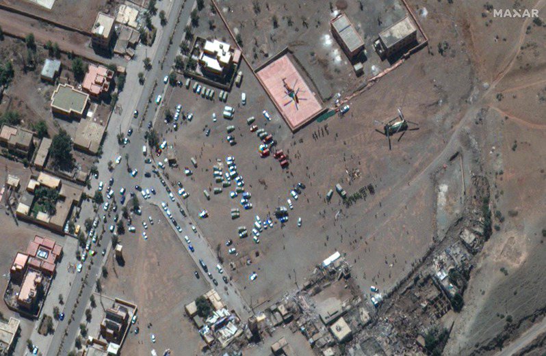 9月10日衛星照，顯示摩洛哥境內的高阿特拉斯山脈8日發生的6.8級地震後景象。 法新社