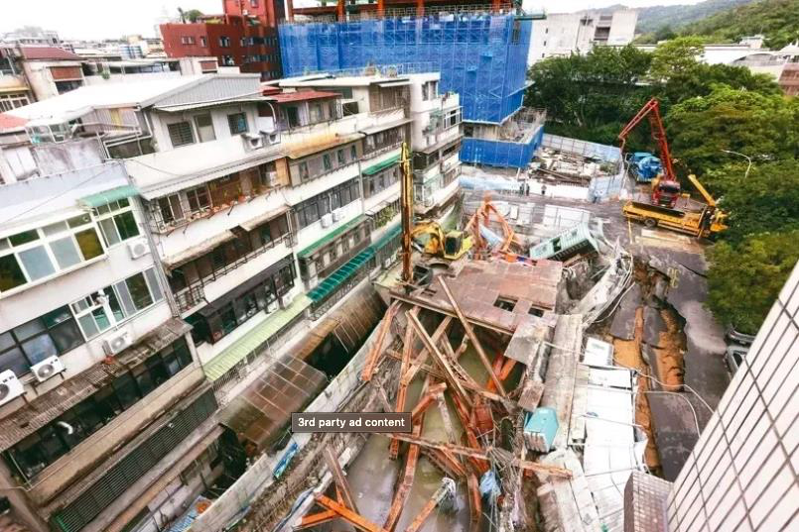 台北市大直新建案因施工不慎導致附近民宅下陷，坍塌事件讓民眾開始重視地質、土壤液化等問題。圖／聯合報系資料照