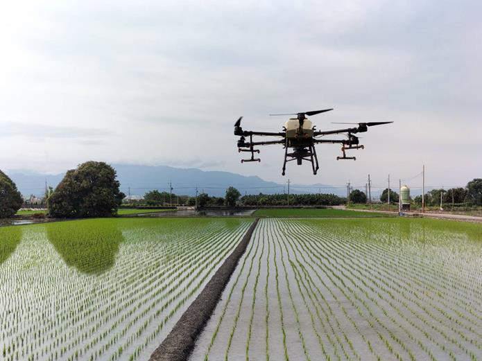 稻田上的無人機。圖／說雲提供