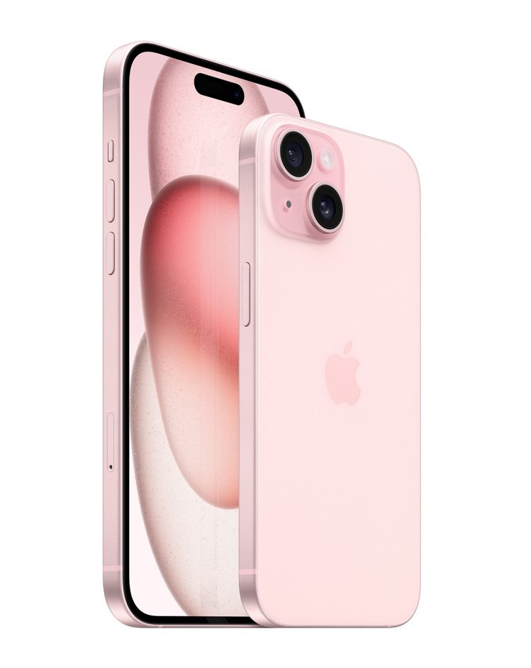 iPhone 15、iPhone 15 Plus全新的粉紅色相當夢幻。圖／台灣大哥大提供