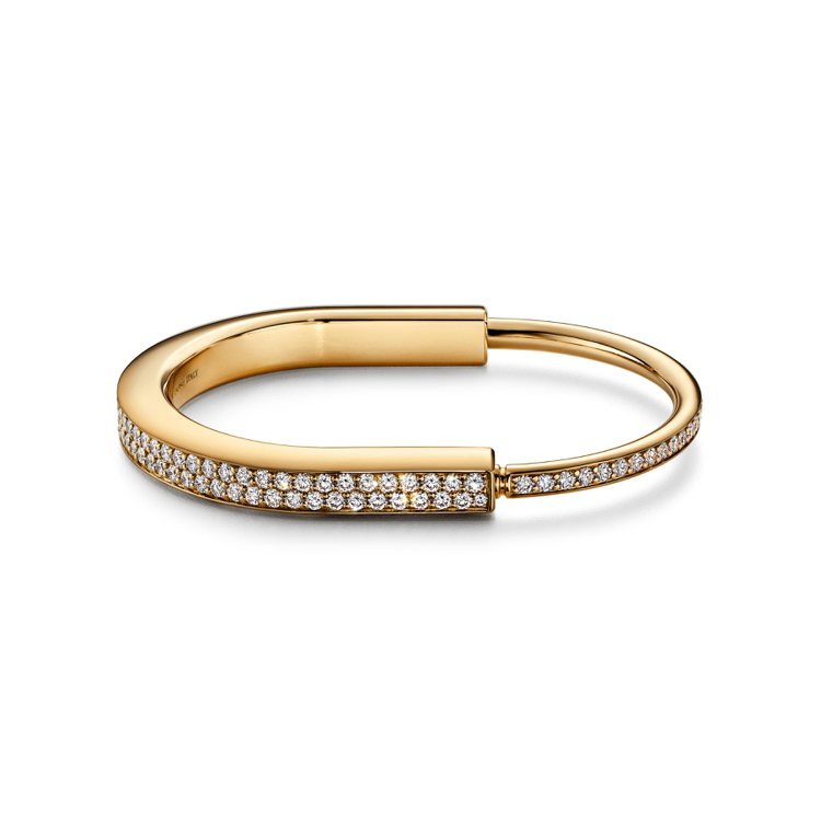 Tiffany Lock 18K金與白金舖鑲鑽石手鐲，121萬5,000元。圖／Tiffany提供