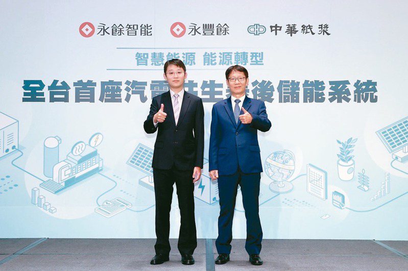 永餘智能董事長葉惠青(右)、總經理陳貽評昨天宣布跨入儲能領域。永豐餘／提供
