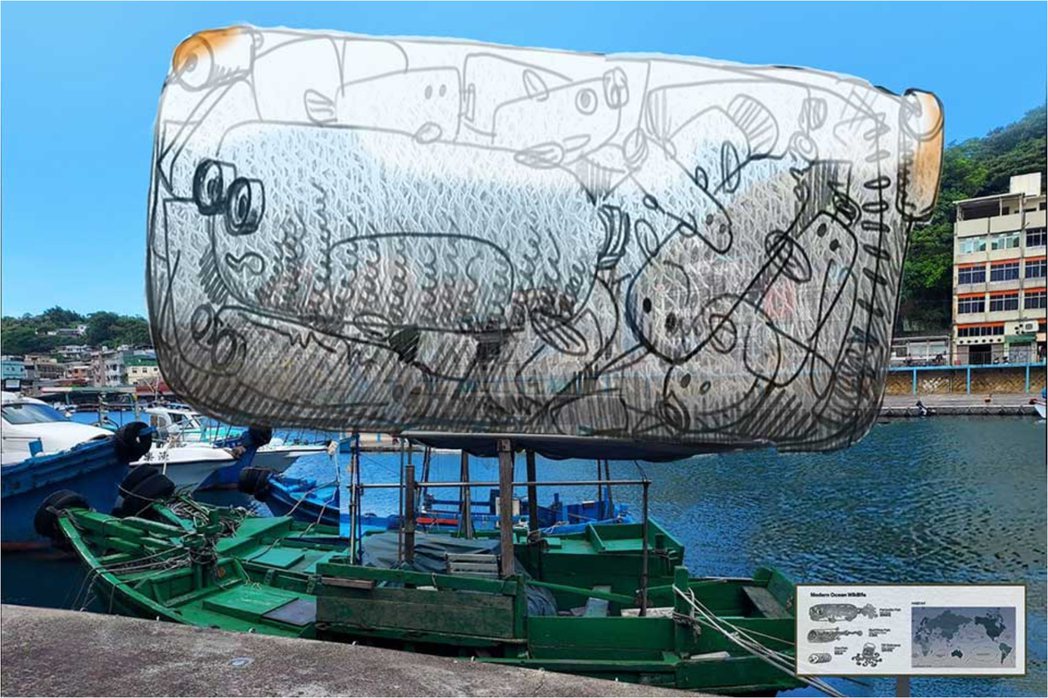 作品《現代海洋野生生物》示意圖、藝術家大岩・奧斯卡。圖｜2023基隆潮藝術