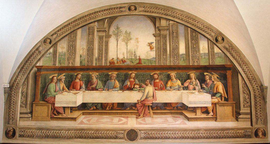 1493–1496年彼得羅·佩魯吉諾最後的晚餐壁畫。 圖／維基共享