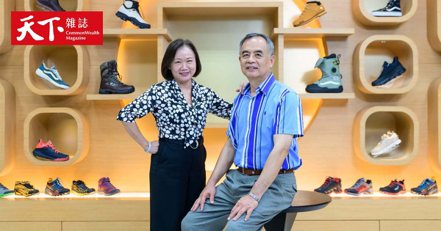 鈺齊董事長林文智和總經理廖芳祝夫妻檔，創業前在豐泰任職，經手過Nike喬丹鞋開發。離開老東家後從小量戶外鞋市場做起，闖出上市鞋廠老三的地位。圖片來源：謝佩穎攝