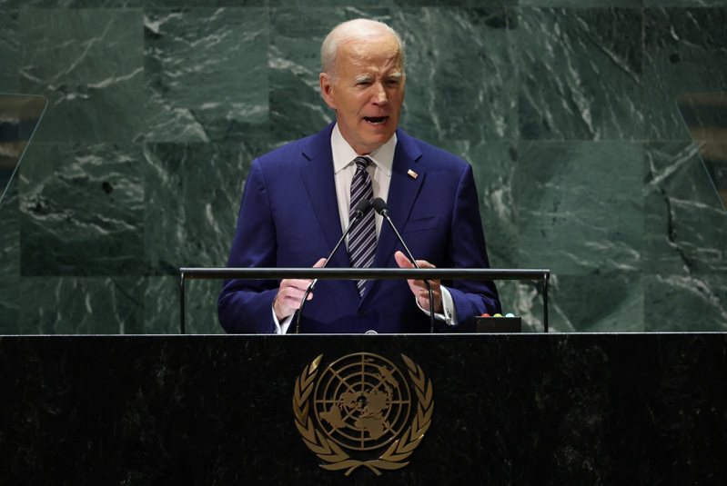 拜登總統19日在紐約第78屆聯合國大會中發表演說。路透