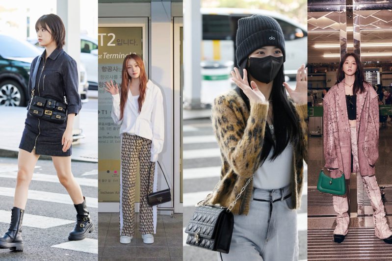 近期女星機場時尚穿搭選揹方型隨身包。圖／FENDI、YOOTANJI、寶格麗、Dior提供