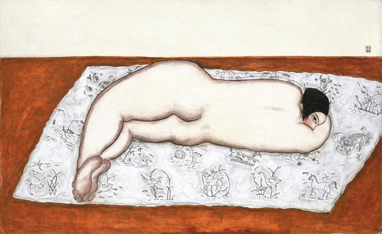 常玉《花毯上的側臥裸女》，油彩畫布，1929年作，81 x 130公分，估價約1億港元（約4.1億台幣）起。 圖／佳士得提供