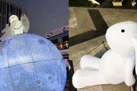 最近距離拍滿月！「8米高月球」降落大里藝術廣場 月兔、太空人作伴夜晚亮燈更夢幻