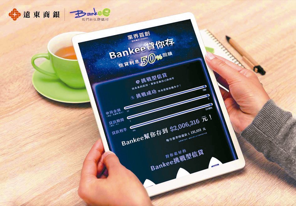 Bankee推出「挑戰性信貸」，挑戰成功退回利息50%。遠東商銀／提供