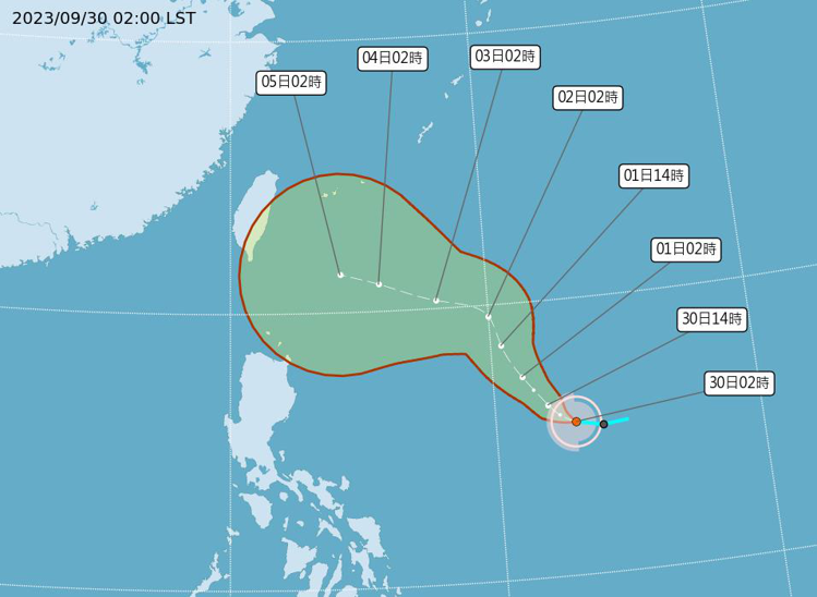 原位於菲律賓東方海面的熱帶性低氣壓，今天凌晨2時發展為輕度颱風小犬，中心位置在鵝...