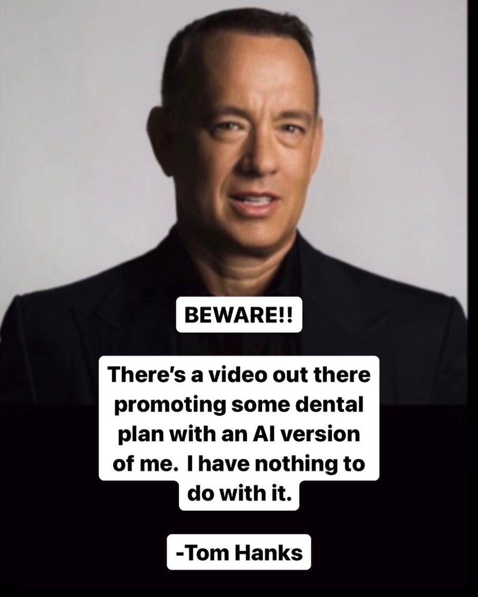 湯姆漢克斯提醒大家小心AI冒名廣告。 圖／擷自IG