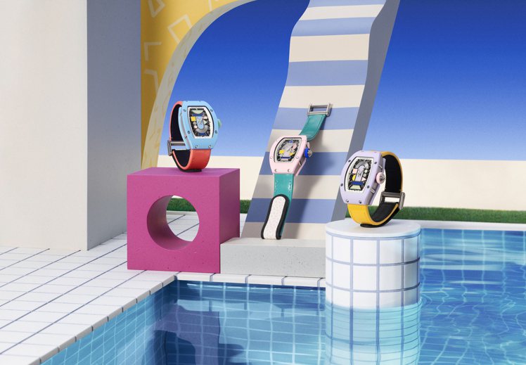 聚焦在夏天為主題的RICHARD MILLE RM 07-01 Coloured Ceramics腕表，宛如帶來泳池畔的清涼與歡快能量。圖／RICHARD MILLE提供