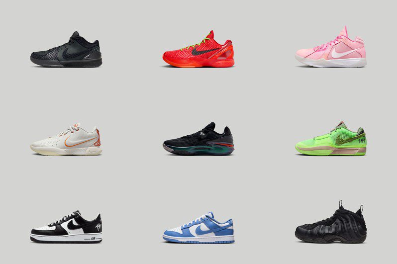 Nike曝光全新秋冬系列籃球鞋共21款，當中包括LeBron XXI、黑白配色Air Foamposite 1和經典配色反轉設計的Kobe VI Protro鞋，都是籃球迷關注的焦點。圖／Nike提供