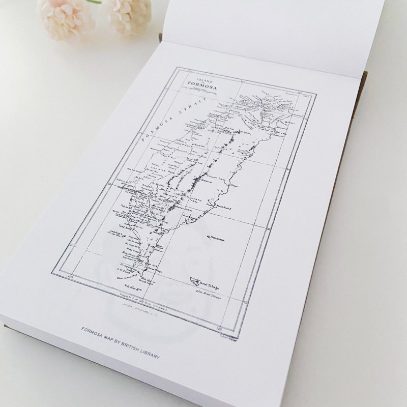 ▲往後翻是取用於大英圖書館的福爾摩沙地圖，可以看到舊時台灣地區劃分/地名等等。
