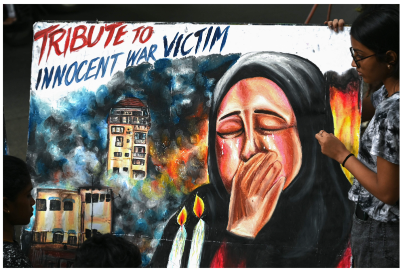 10月8日，一所藝術學校學生的畫作，描繪出以色列和巴勒斯坦衝突之下的無辜受害者。...