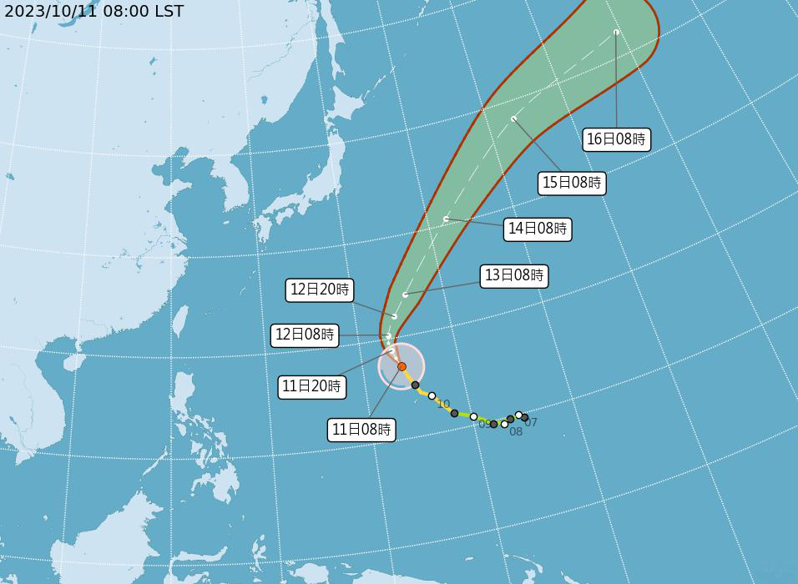 中颱布拉萬上午已增為強烈颱風。擷取自氣象署網站