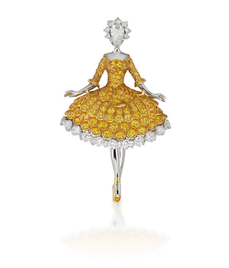 梵克雅寶黃色剛玉配鑽石 「Ballerina」胸針，2017年製，估價72,000瑞郎起。圖／富藝斯提供