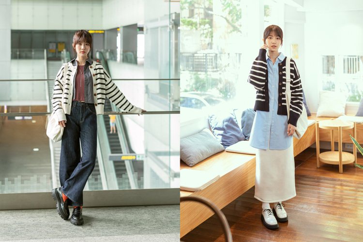日本流行時尚服飾品牌GU推出4種款式及15種色系選擇的針織系列外套，並邀請新生代演員何思靜示範多種層次混搭法，既能遮肉顯瘦，還可以營造低調奢華感。圖／GU提供