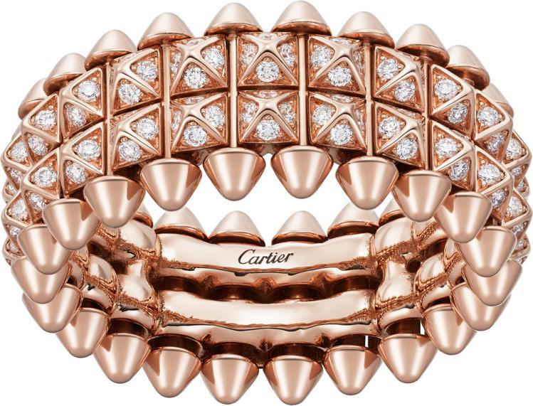 Clash de Cartier雙排系列玫瑰金鋪鑲戒指，39萬元。圖／卡地亞提供
