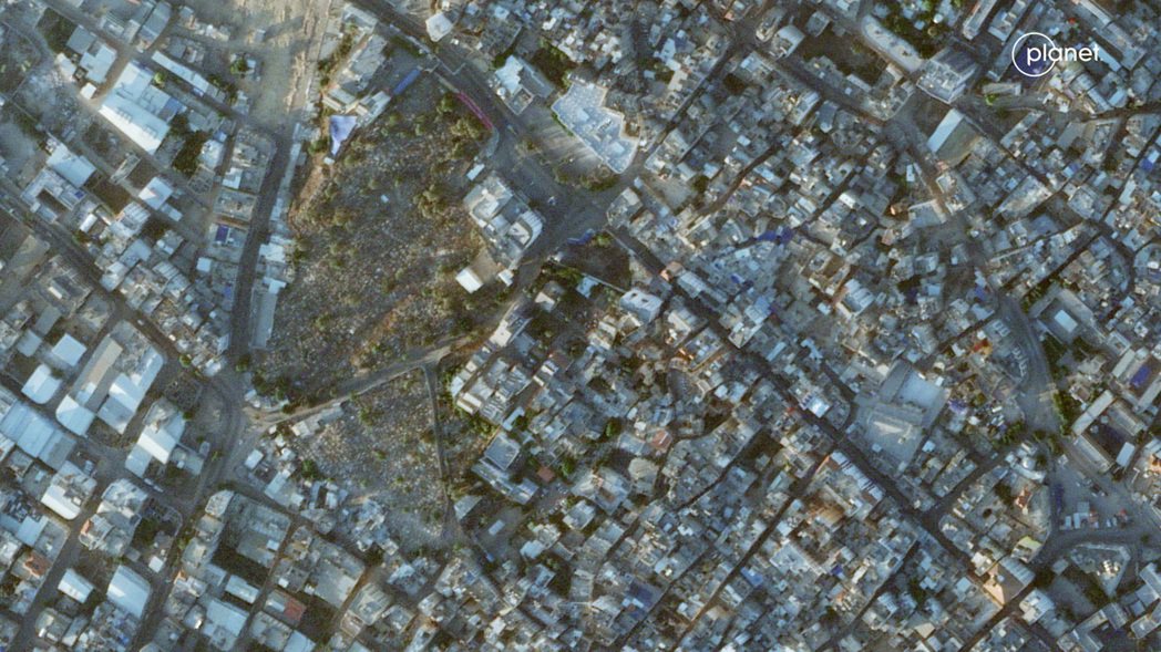 加薩的阿赫利醫院空拍圖。 圖／路透社