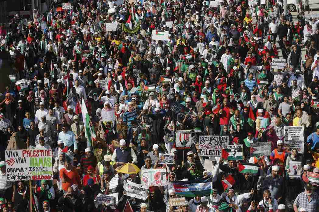 南非長期同情巴勒斯坦，反對以色列在巴勒斯坦土地上進行「種族隔離」。圖為2014年...