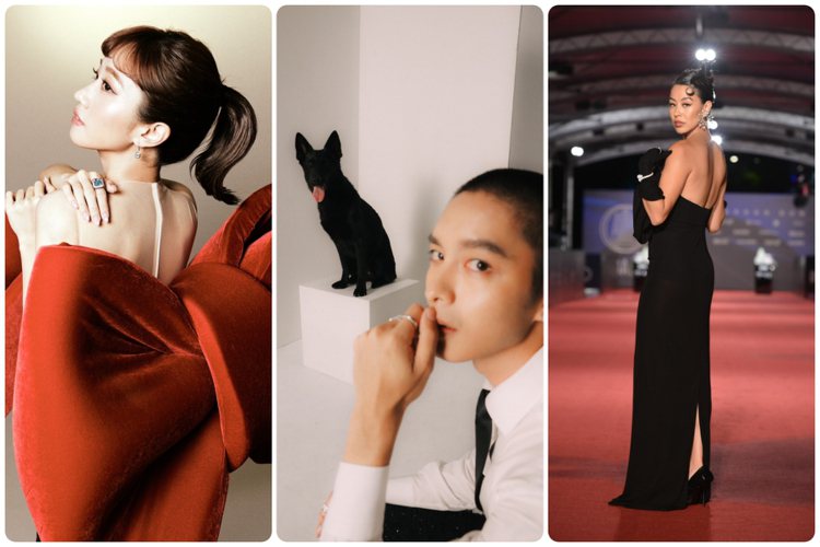Lulu黃路梓茵（左）、蔡詩芸（右）與曹祐寧不約在紅毯造型選擇了同一品牌，各自展現了性感、貴氣、前衛的不同風格。圖／Boucheron提供
