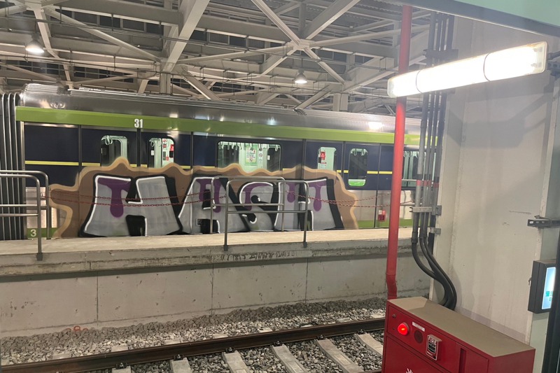 台中捷運在今年8月間發生首起車廂塗鴉案，2個車廂被塗上圖案與英文字。記者陳宏睿／翻攝