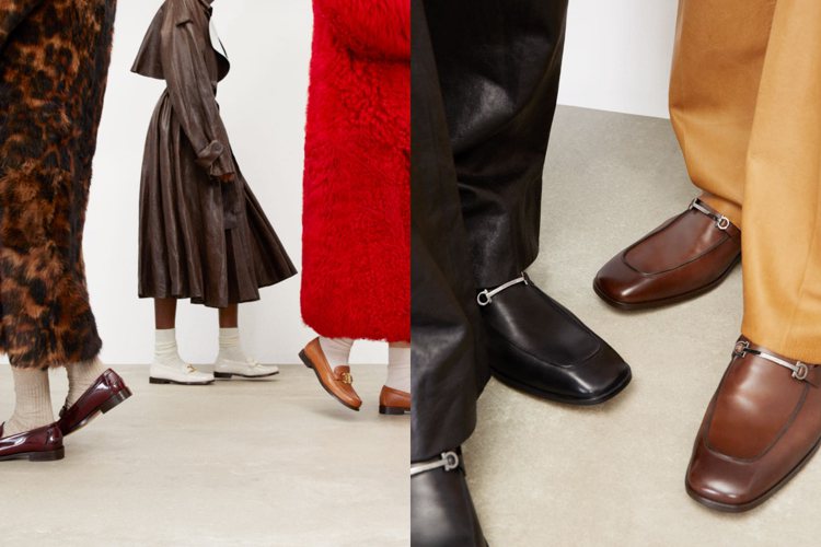 以奢華製鞋工藝聞名的FERRAGAMO， 秋冬推出一系列結合摩登比例與奢華皮革的精采樂福鞋新作。圖／FERRAGAMO提供