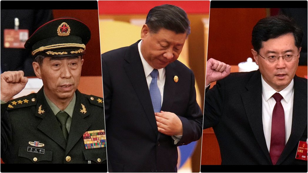 由左至右：李尚福、習近平、秦剛。繼中國外交部長秦剛之後，同樣忽然消失的國防部長李...