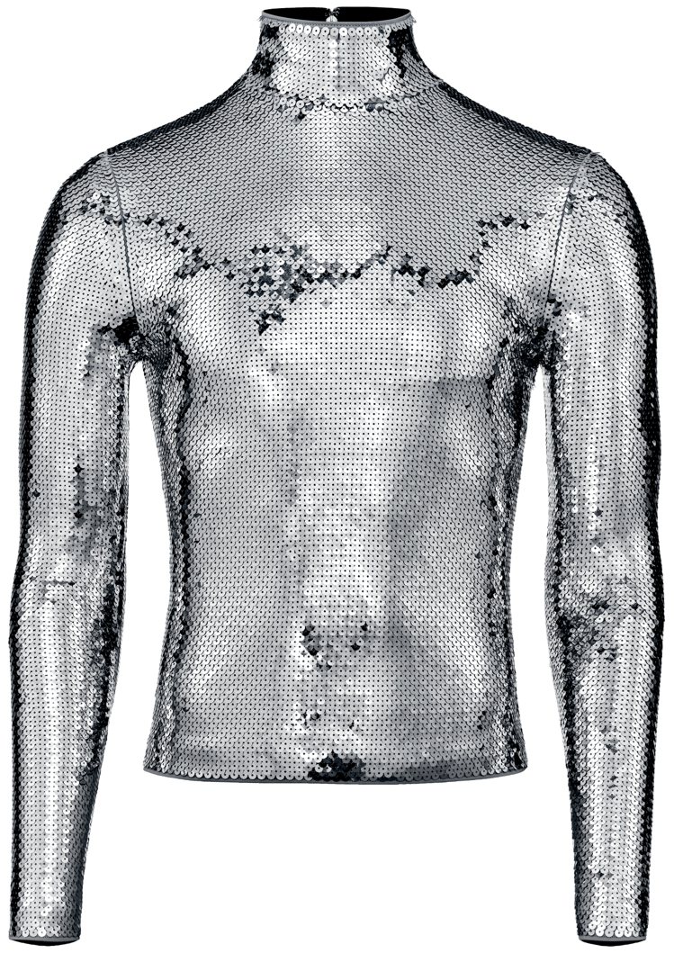 H&M與Rabanne聯名系列男裝亮面上衣，3,499元。圖／H&M提供