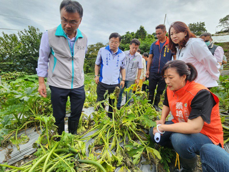 卡努颱風重創南投仁愛鄉，當地農損嚴重，農業部前部長陳吉仲（左1）勘災後公告當地全品項納天災現金救助且從速辦理。圖／本報資料照