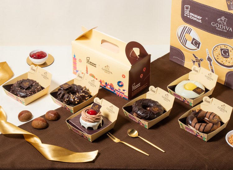 Mister Donut 攜手GODIVA，以「世界旅行」作為核心概念，打造出6款精品巧克力甜甜圈。圖／Mister Donut提供
