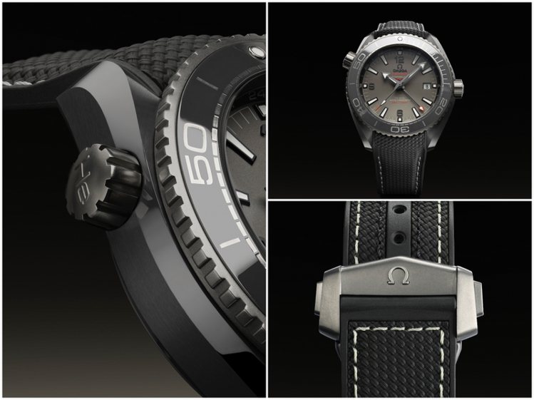 歐米茄（OMEGA）推出新款Planet Ocean Dark Grey腕表，輕盈、強悍、黝灰，非一般強悍。圖／OMEGA提供（合成圖）
