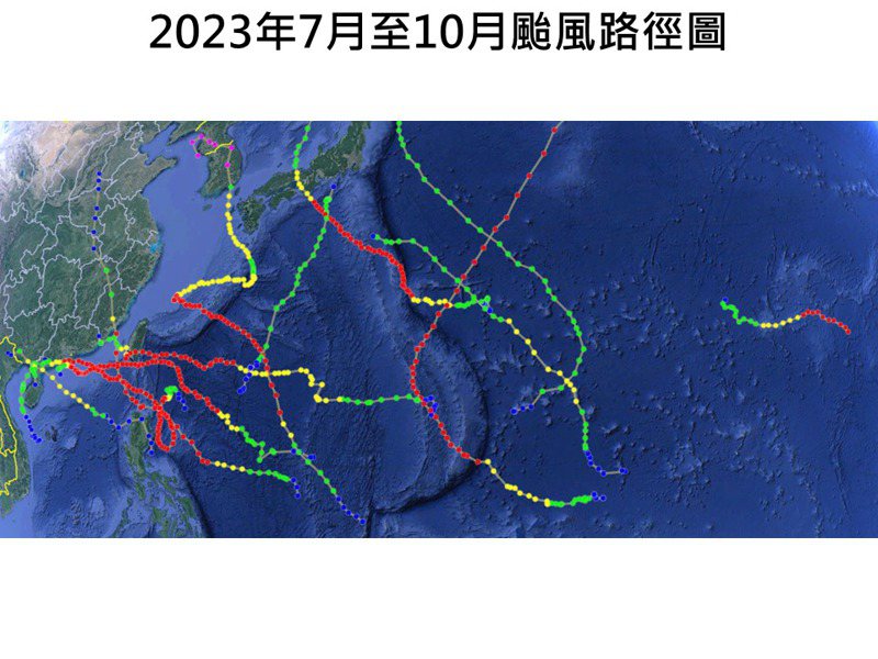 今年7至10月颱風路徑圖。圖／取自賈新興臉書