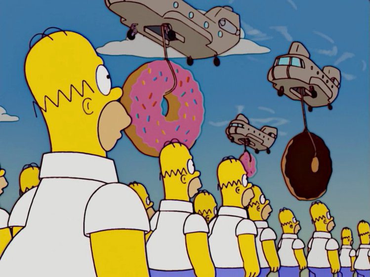 在動畫情境喜劇長青樹的「辛普森家庭」中，甜甜圈可能是出現次數最高的食物，甚至還成為了其中某幾集的主題。圖／摘自The Simpsons facebook