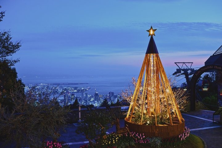 ▲「聖誕塔」設置於眺望平台，與神戶市街美景相輔相成。　圖：Kobe Resort Service Co., Ltd.／來源