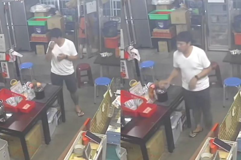 台南善化一名男子在店內惡搞店家醬料、亂丟用過衛生紙，噁心行徑全被監視器錄下，網友直呼「沒公德心」。圖／翻攝自「爆料公社」