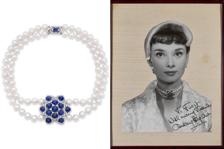 傳奇女星奧黛麗赫本配戴過的Fürst珍珠項鍊，將領銜佳士得日內瓦線上珠寶拍賣，估價18,000瑞郎起。圖／佳士得提供