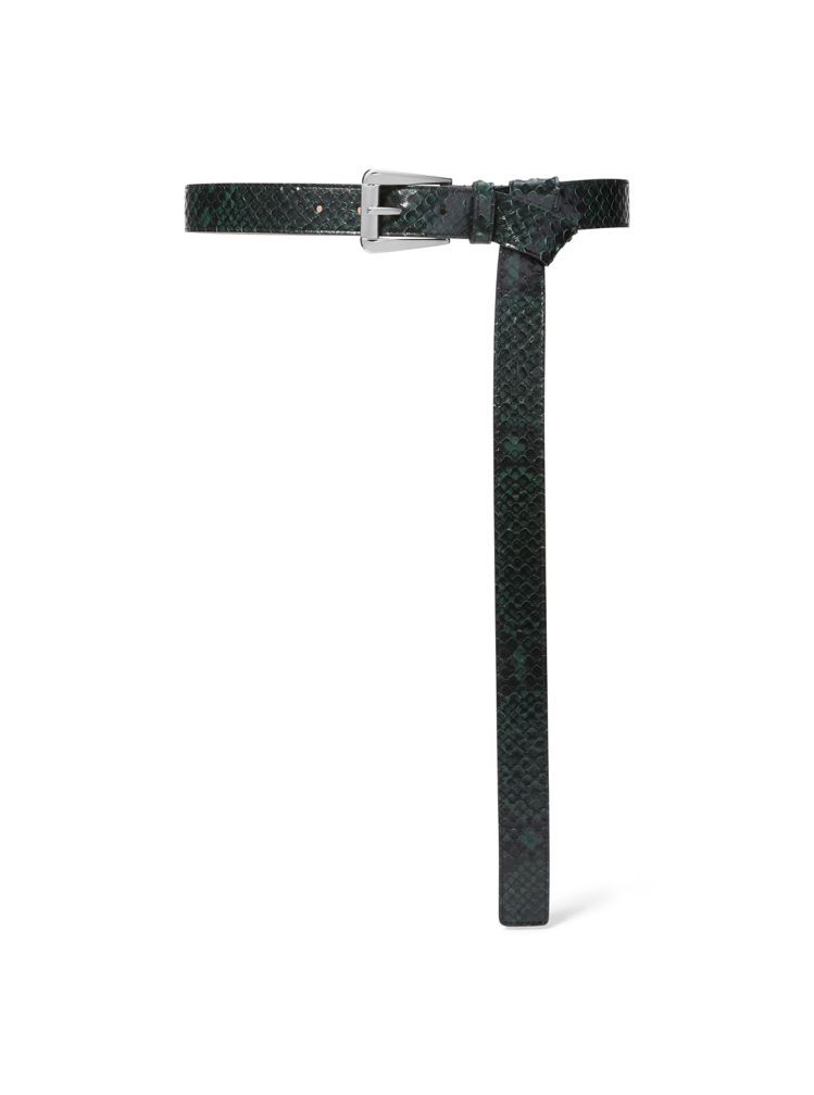 Michael Kors Collection系列Joni森林綠蟒蛇壓紋30毫米寬腰帶，12,500元。圖／Michael Kors提供